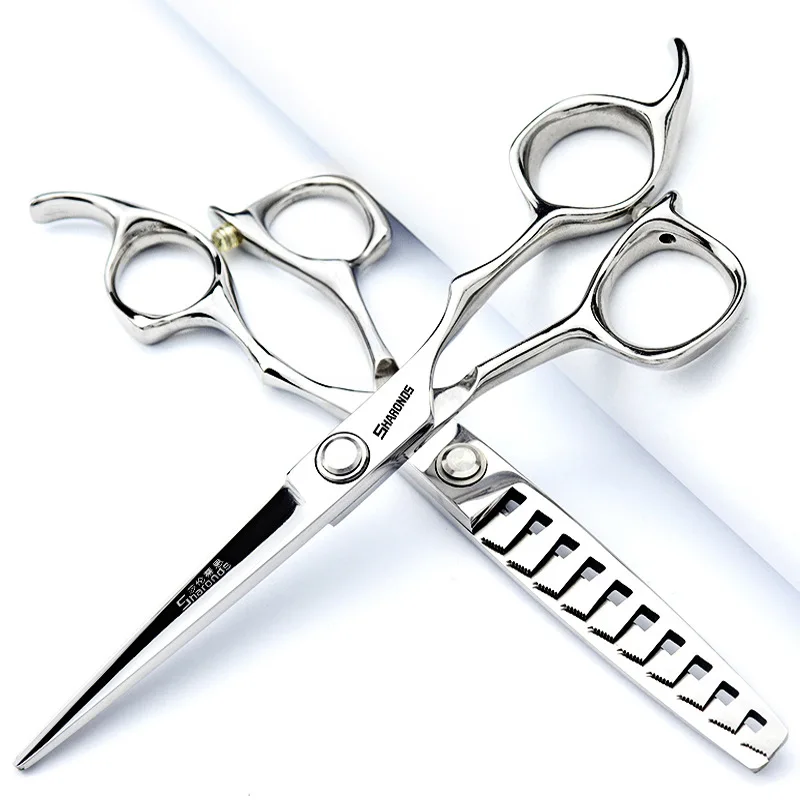 Barber Scissors, 6-inch Bearing Flat Scissors, Thin Unmarked Teeth Scissors, Men's Haircut Set