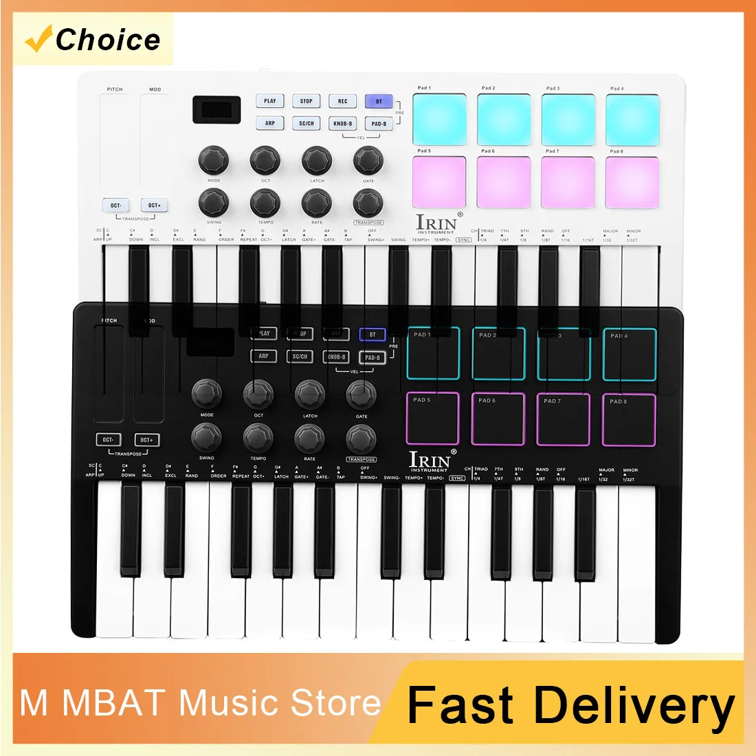 

IRIN 25-Key MIDI Control Keyboard Mini Portable USB with 25 Velocity Sensitive Keys 8 RGB Backlit Pads 8 Knobs MIDI Keyboard