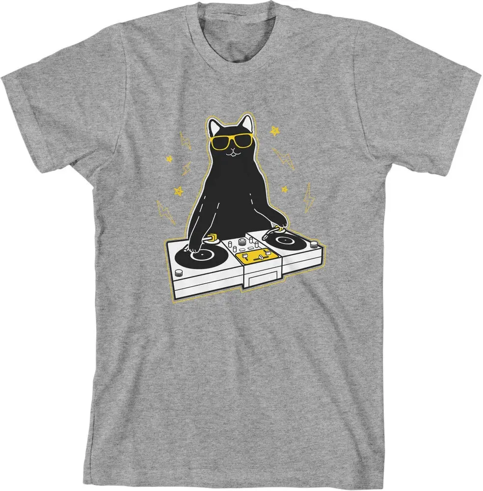 Cat DJ T-Shirt Funny Turntable Music Lover Gift Anime Graphic T-shirts For Men Clothing Women Tees Y2K Tops Unisex Summer