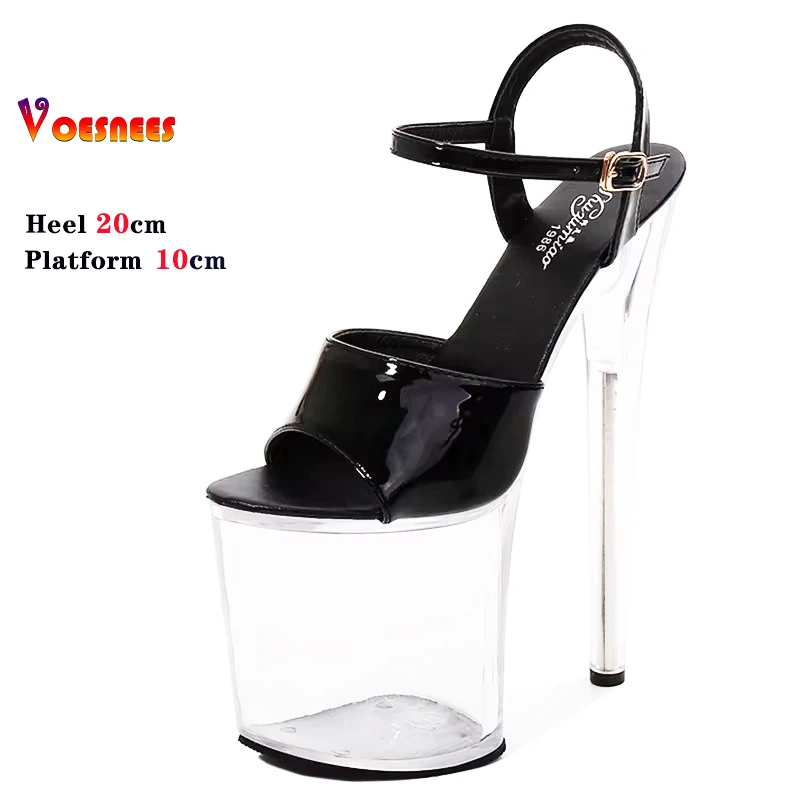 Summer Sandalias Mujer 2024 Sandales Sexy 20cm High Heels Patent Leather Crystal Stripper Platform Heels Women Shoes