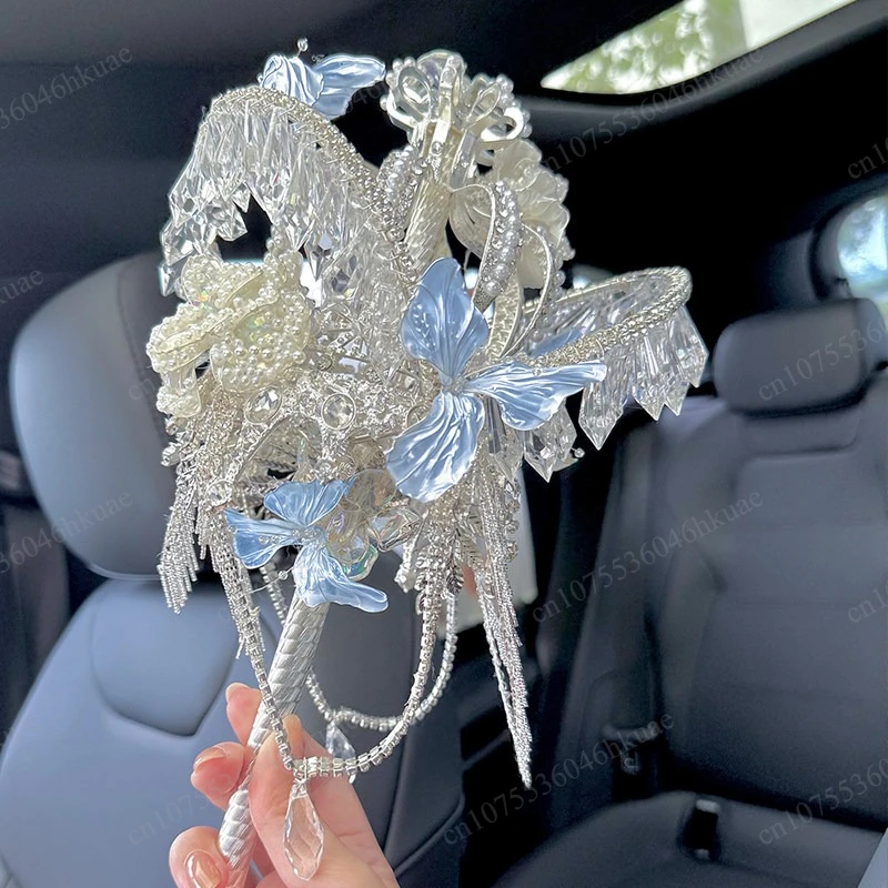 Blue Diamond Fairy Scepter Bridal Hand Bouquet Luxury Wedding Decor Ornament