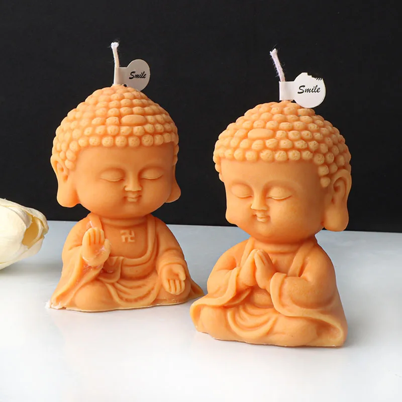 Cute Cartoon Buddha Candle Silicone Mold 3D Praying Buddha Statue Plaster Candle Resin Making Mould Religious Decor Craft Gifts