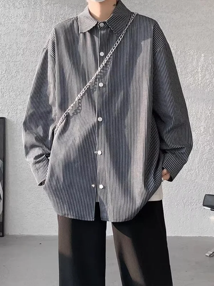 

Teenage Boys' Striped Long Sve irt American Retro Sle High School Students' Outerwear Spring Faion Casual Ms' Top