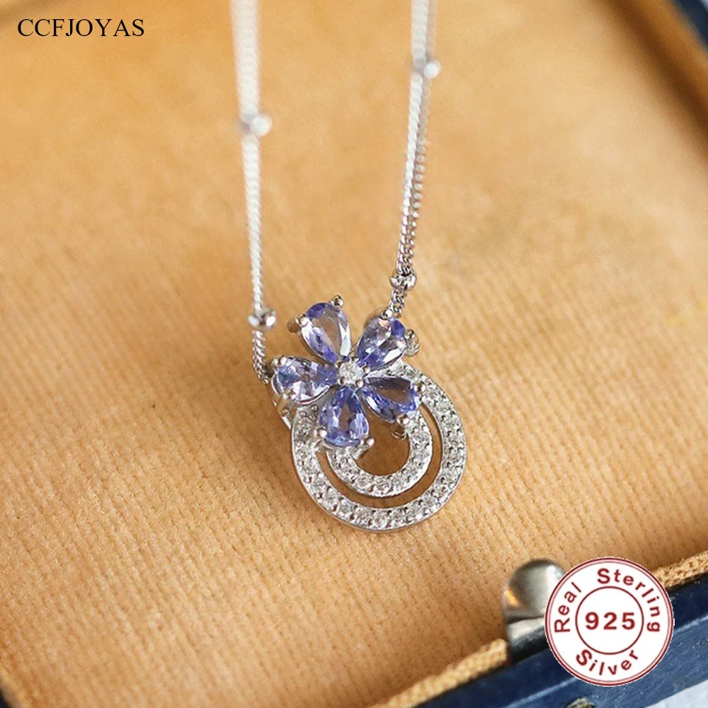 

CCFJOYAS Small Fresh Sweet 925 Sterling Silver Light Purple Zircon Flower Pendant Necklace for Women Romantic Exquisite Necklace