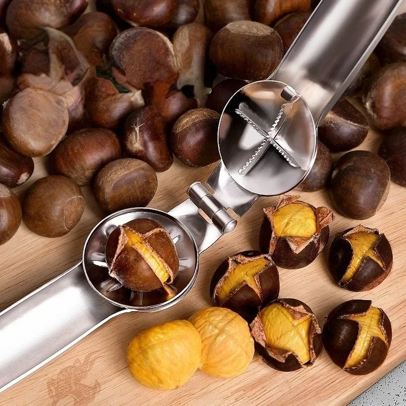 1pc Stainless Steel Chestnut Opener, Cross Shaped Chestnut, Household Multifunctional Peeling Tool, Chestnut Clip, Walnut Clip