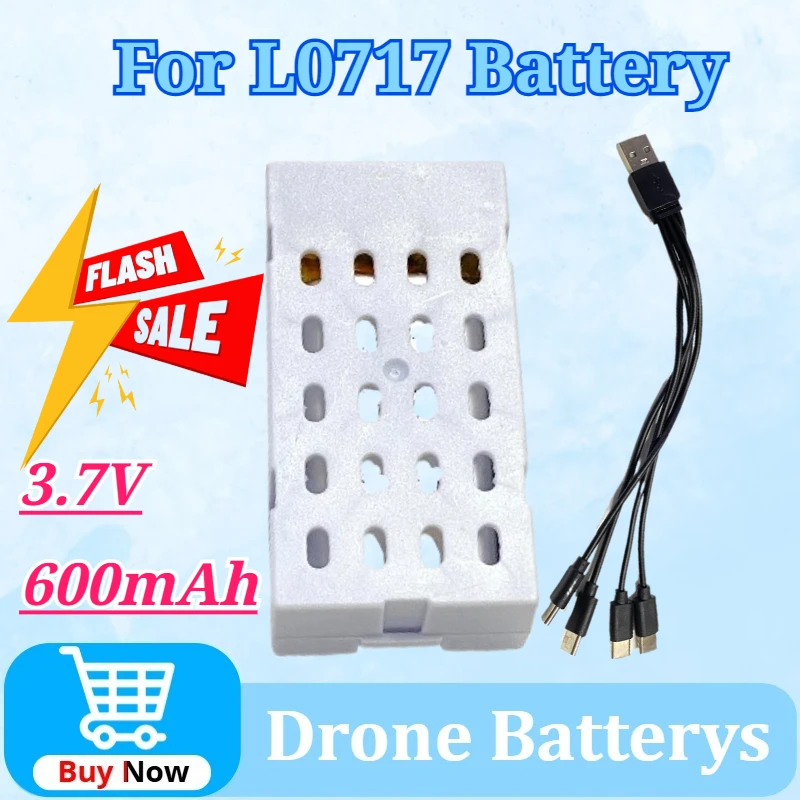 

3.7V 600mAh for L0717 Soccer Flying Vehicle Quadcopter Module Battery Remote Control Drone Battery with 4-in-1 USB Chg Cable
