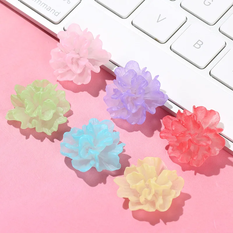 20pcs New Resin Flower Cabochons Flatback Lovely Transparent Camellia Flowers Resins Decoration Accessories for Girls Headwear