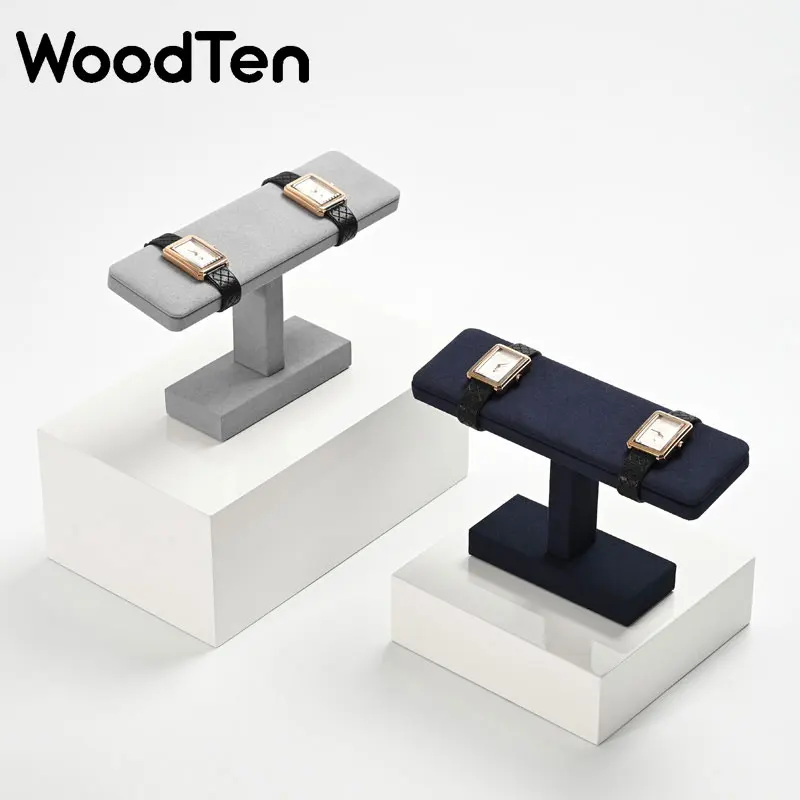 WoodTen Velvet Watch Jewelry Display Stand, T-Bar & Rectangular Bracelet Ring Watch Holder Organizer for Retail & Home Use