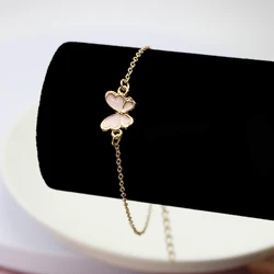 New Trend Pink Butterfly Bracelet For Women Simple Girls Sweet Tiny Charm Minimalism Enamel Pulsera Jewelry Birthday Gift