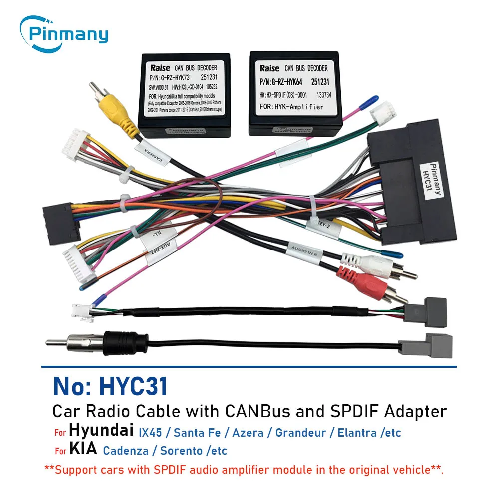 Car Stereo Wire Harness CANBus SPDIF Amplifier Adapter for Hyundai Azera Grandeur Elantra Sonata IX45 KIA Cadenza Optima Sorento