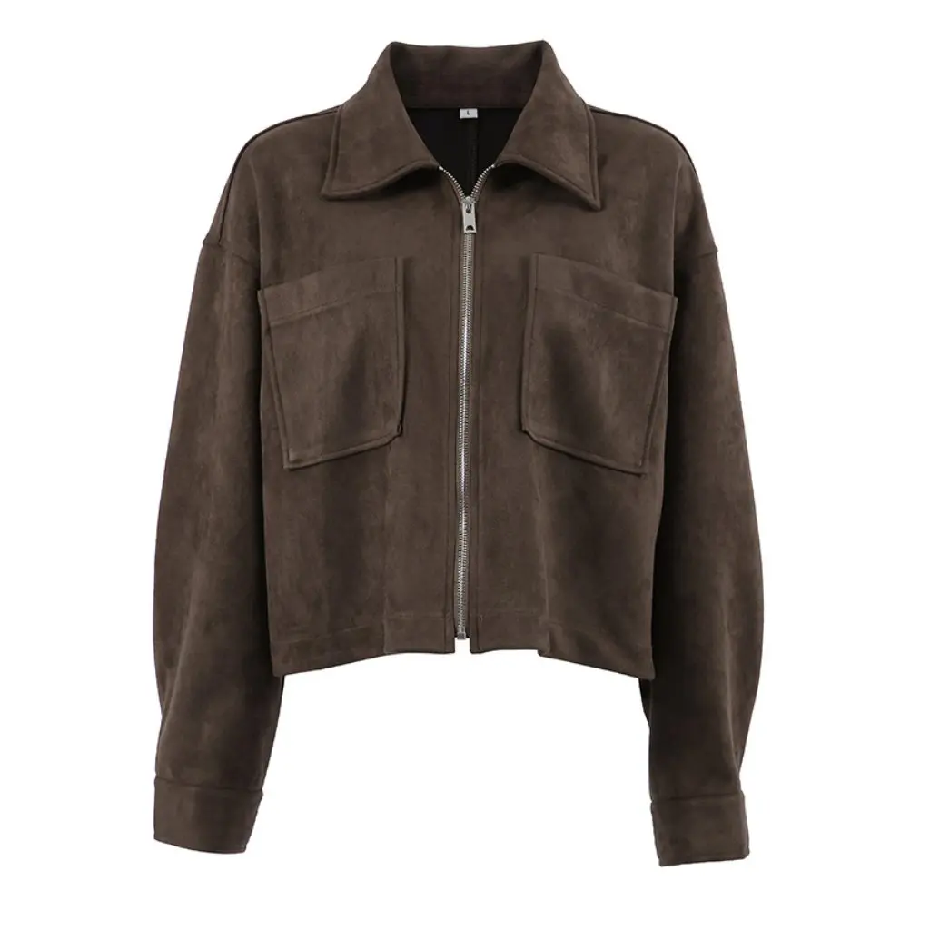 

European And American Autumn Winter New Long Sleeve Suede Jacket Brown Zipper Top Coat Women's Fashion Small Suit Style