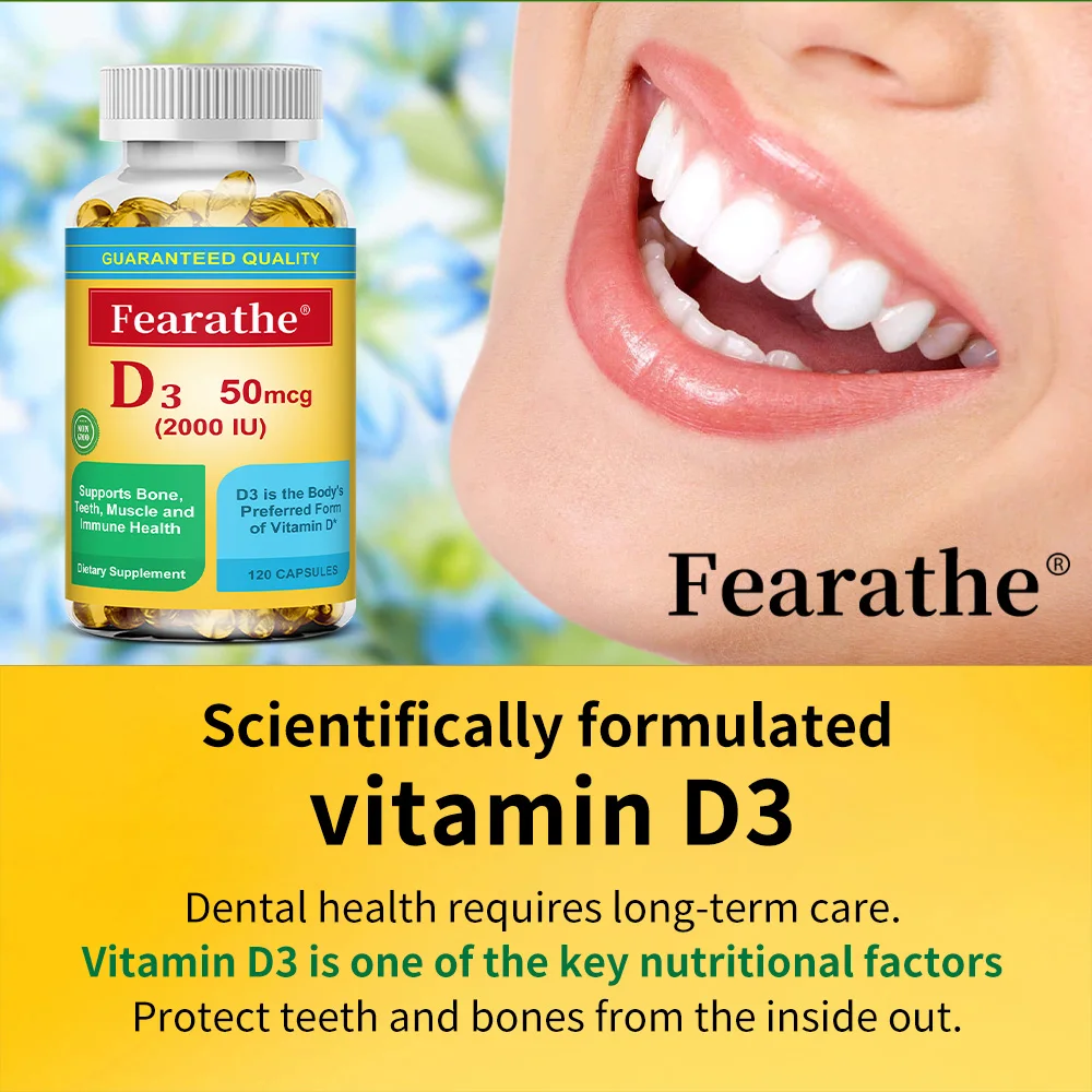 Vitamin D3 Capsules 2000 IU, Essential Daily Vitamin Supplement, Support Bone Teeth Muscle & Immune Wellness, Non-GMO