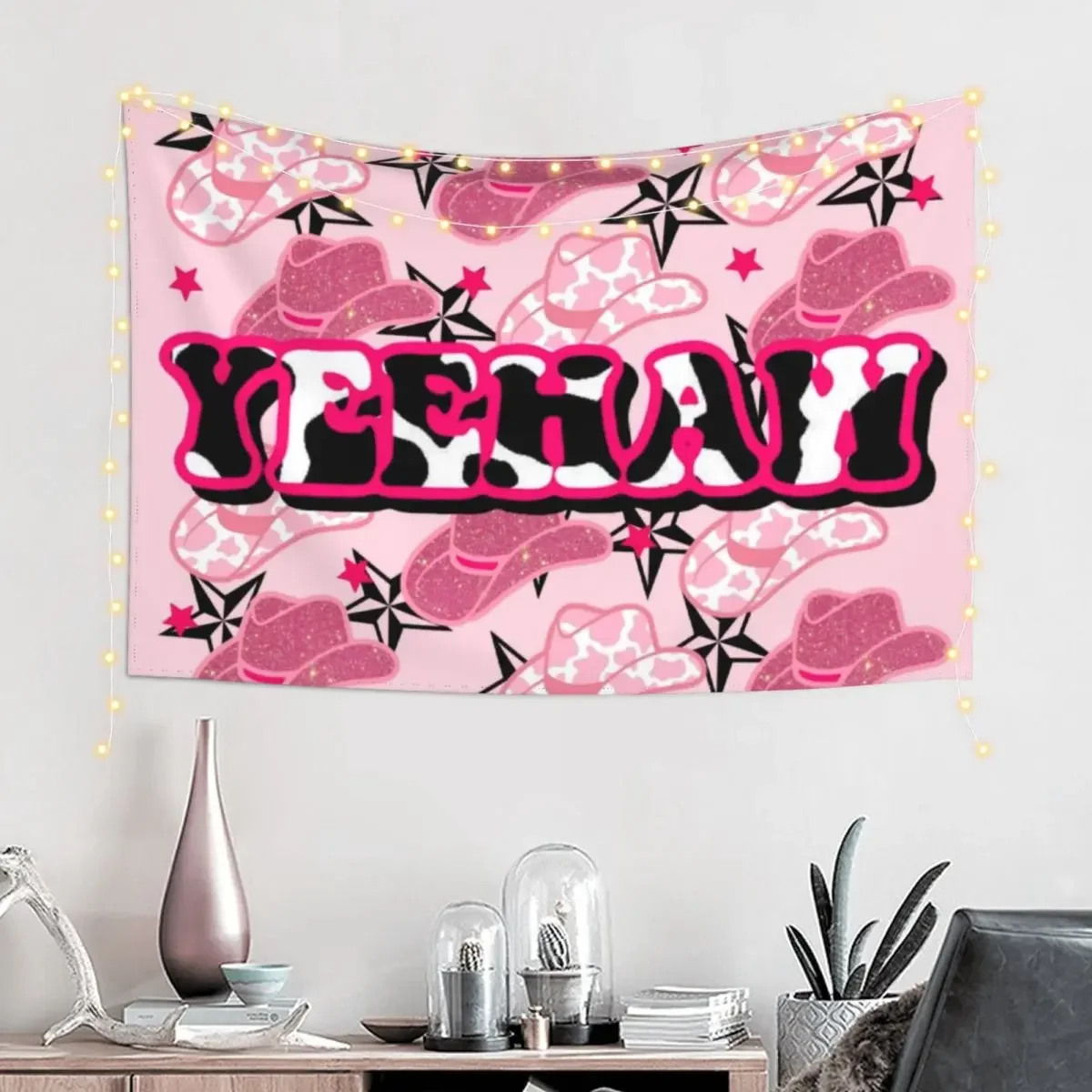 yeehaw pink cowgirl hats Tapestry Room Decor Aesthetic Japanese Room Decor Tapestry