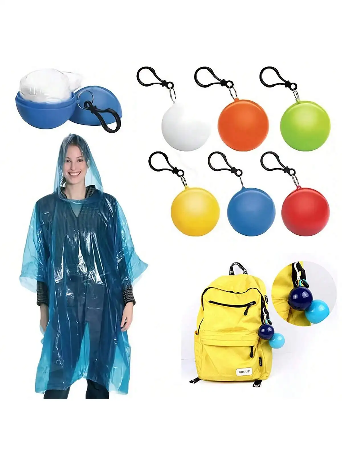 1pc Portable Disposable Emergency Raincoats Keychain Rain Poncho In A Ball For Traveling Hiking Fishing Camping Outdoor Sports