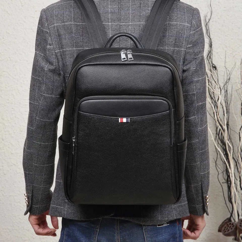 

2022 New Brand Genuine Leather Men Backpacks Fashion Real Natural Leather Student Backpack Boy Luxury Weave Computer Laptop Bag