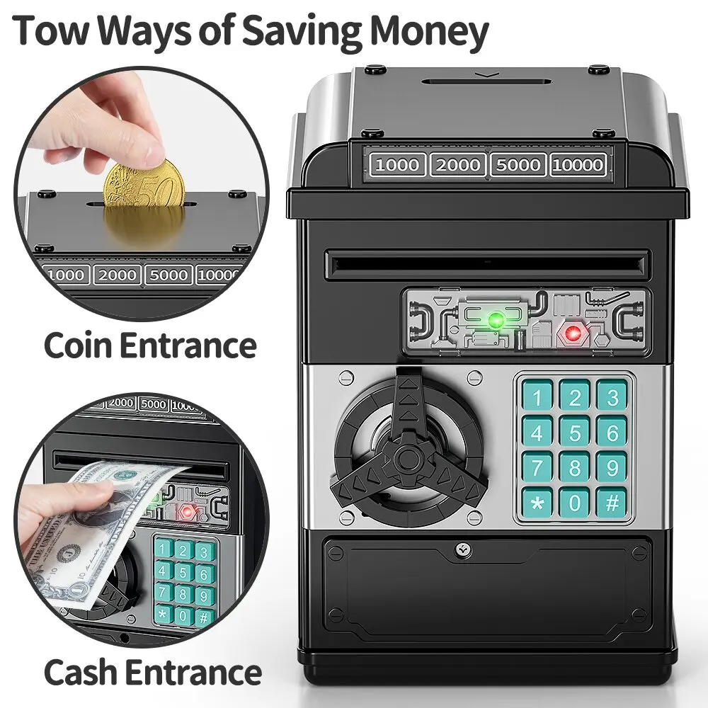 Large Electronic Money Coin Banks with Password Protection, Automatic Paper Money Scroll Saving Box, Great Gift for Kids Age 3+