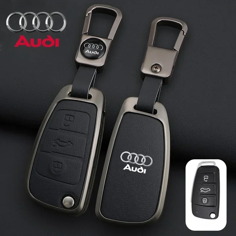 Zinc Alloy Leather Car Remote Key Case Cover For Audi A1 A3 8P A4 A5 A6 C7 A7 S3 S7 S8 R8 Q2 Q3 Q5 Q7 Q8 SQ5 TT RS3 RS6 Keychain