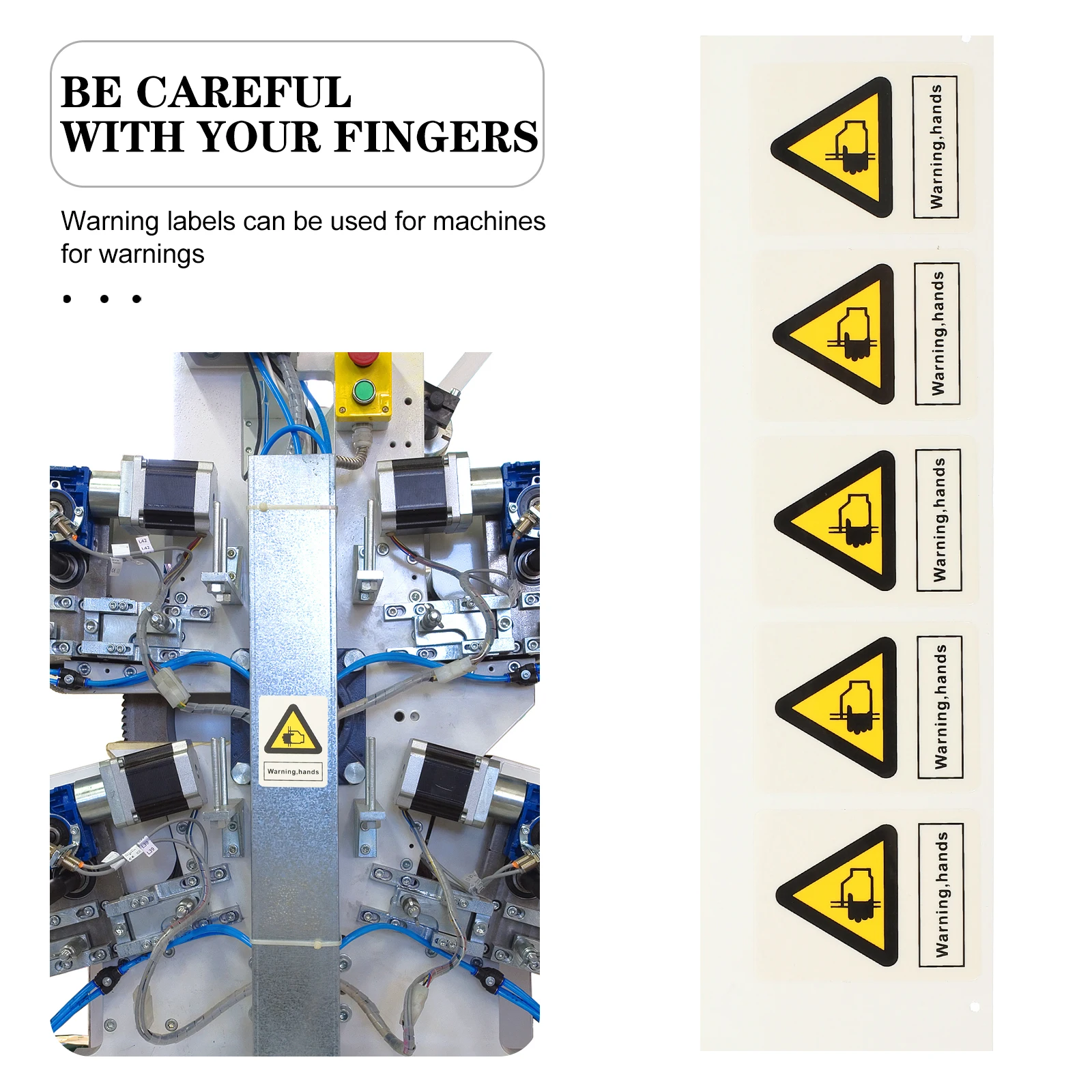 

5pcs Warning Labels Safety Stickers Caution Hand Crushing Signs Adhesive Equipment Decals Yellow Mechanical Hand Safety Warning