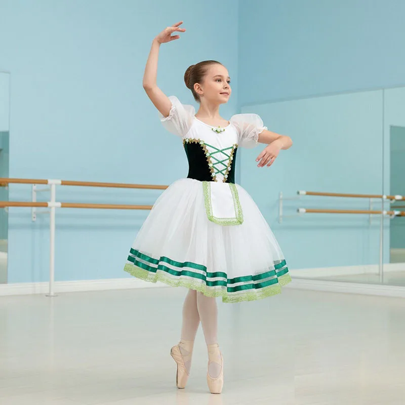 Kinder Mädchen Ballett-Tutu-Kleid Romantischer Stil Tutu Ballett-Tanzkostüme Ballerina-Kleid Langes Kleid mit Gerüschten Ärmeln
