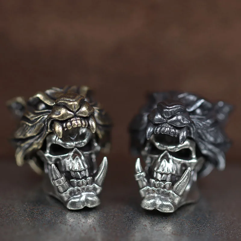 호랑이 해골 머리 황동 칼 비즈 EDC DIY Paracord 짠 팔찌 매는 밧줄 펜던트 액세서리 남자 야외 도구 교수형 매력