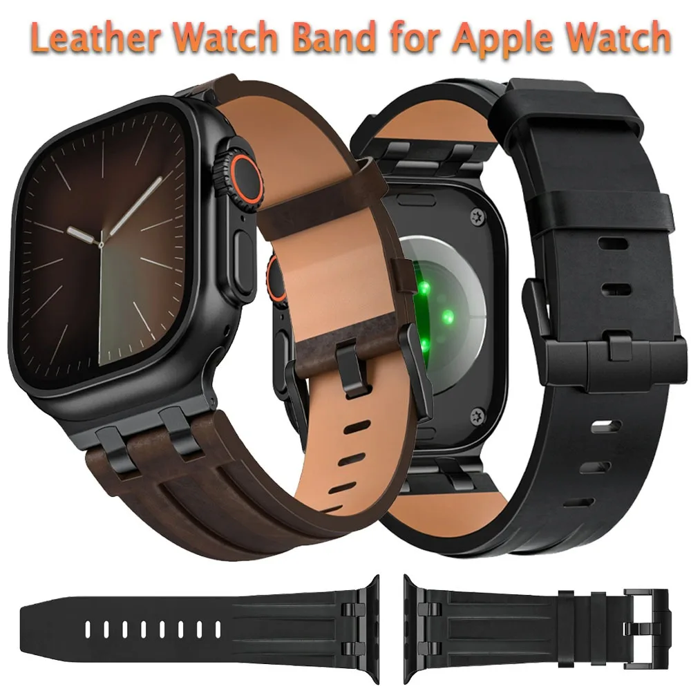 

Кожаный ремешок для часов Apple Watch, ремешок 49 мм, 46 мм, 45 мм, 44 мм, роскошный мужской браслет для iWatch Ultra 3 Series 11 10 9 8 7 6 Se Band