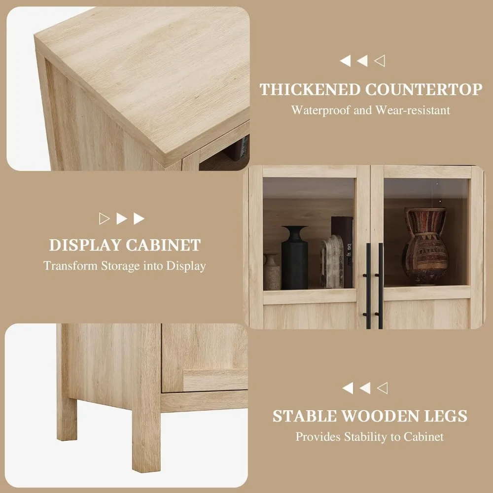 Sideboard mit Glastür, Buffetschrank, 55 hoch, Präsentationsmöbel für Küche, Esszimmer, Kaffee- und Weinbar
