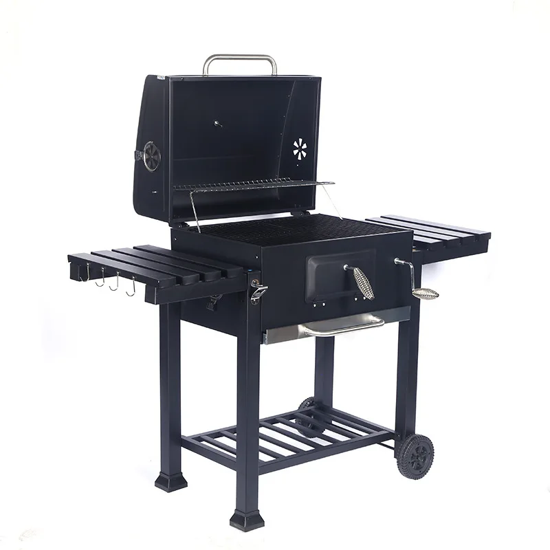 Backyard Outdoor Kitchen Barbecue Smoker Large Trolley Garden Party Black Trolley Cart Bbq Charcoal Grill Carbon Steel