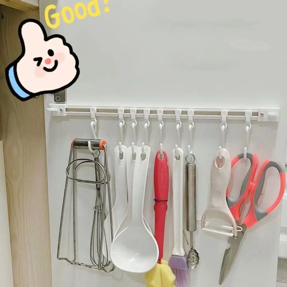 Strong Self-adhesive Track Row Hooks Can Slide S-shaped Hook Non Punching Kitchen Bathroom Storage Rack