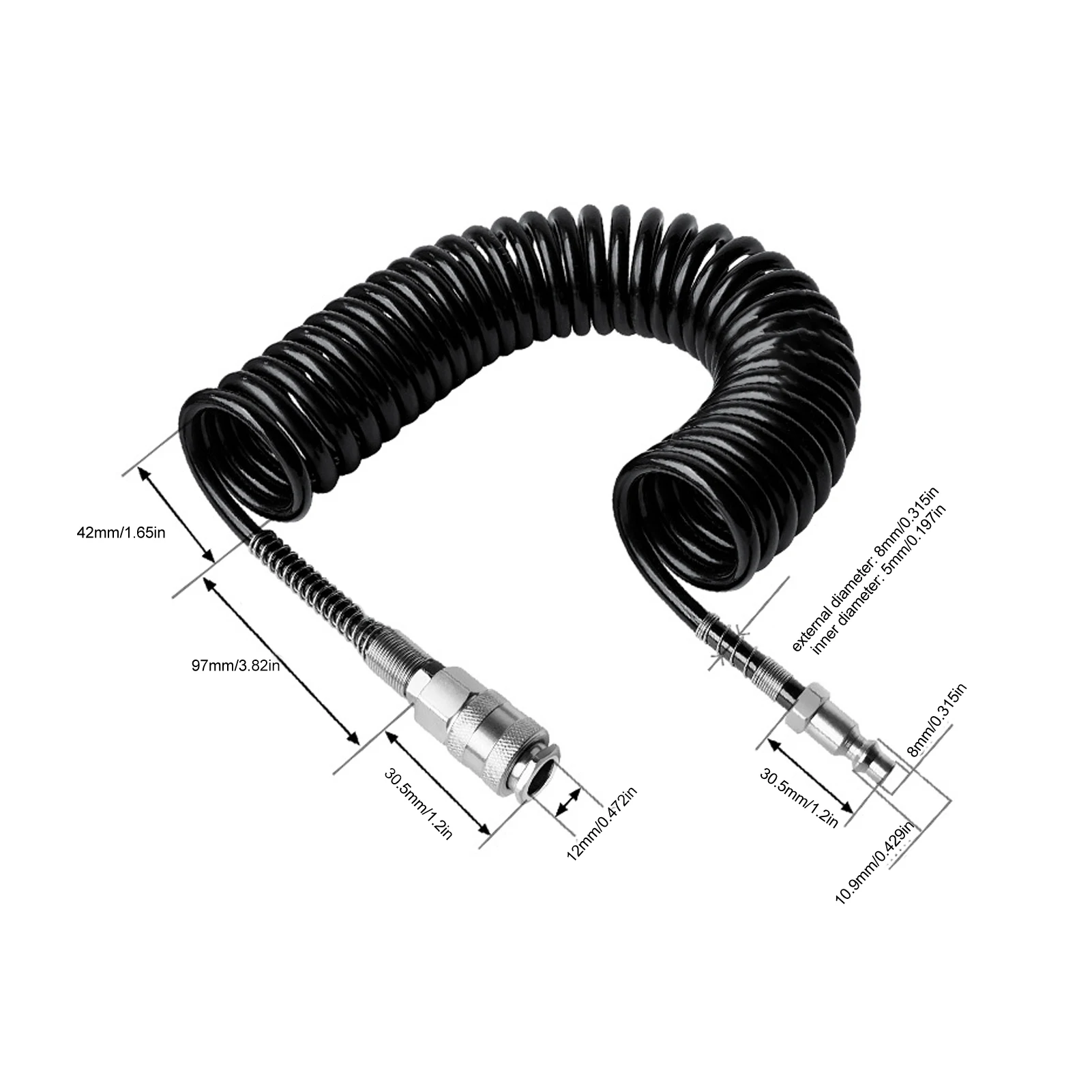 Air Hose Inflator Extension Tube High Toughness 3 Meters Abrasion Proof Flexible with Bend Restrictor for Air Compressor