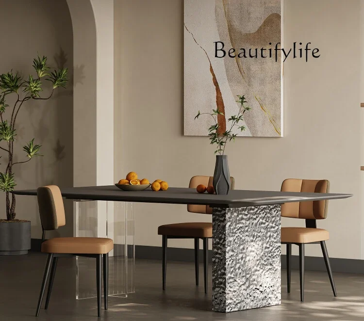 

Rectangle suspended rock slab dining table light luxury modern simplicity high sense living room home