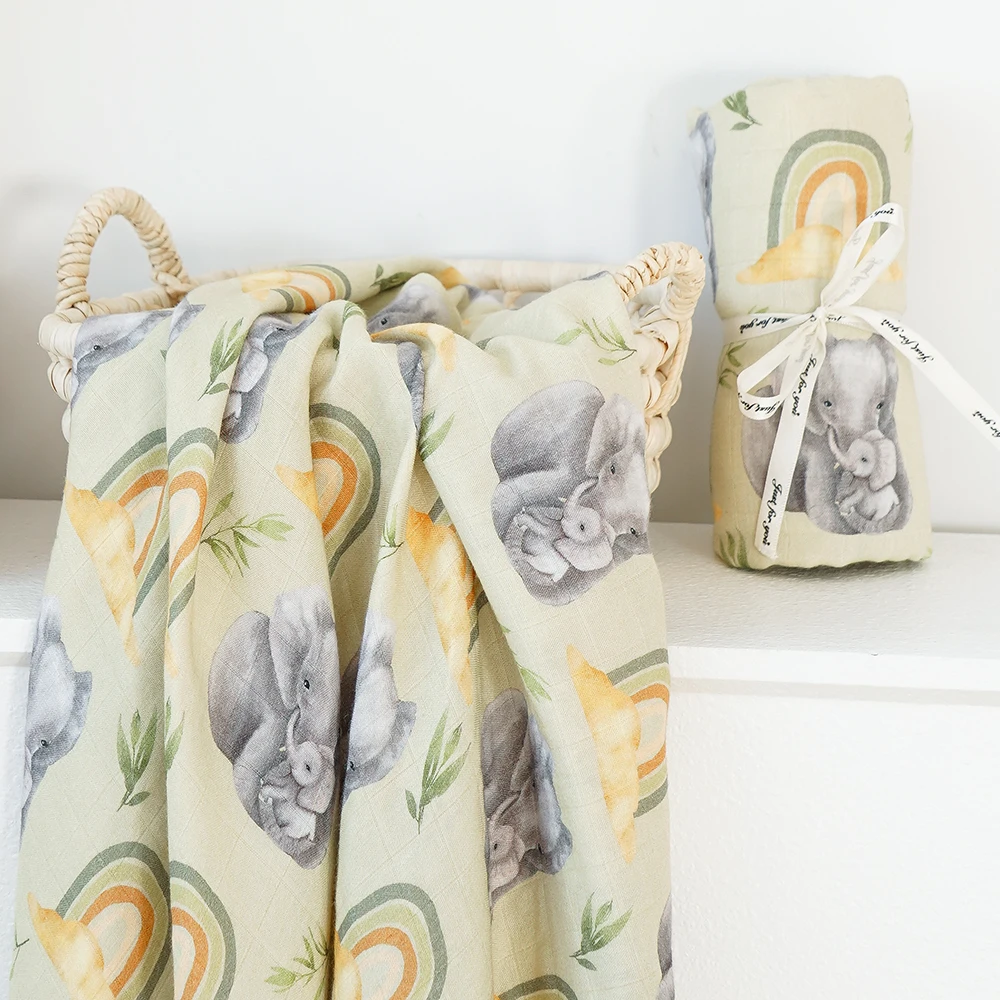 Happyflute Digital Print Bamboo Cotton 2Layer Blankets Super Soft Newborn Muslin Swaddle High Quality Baby Wrap