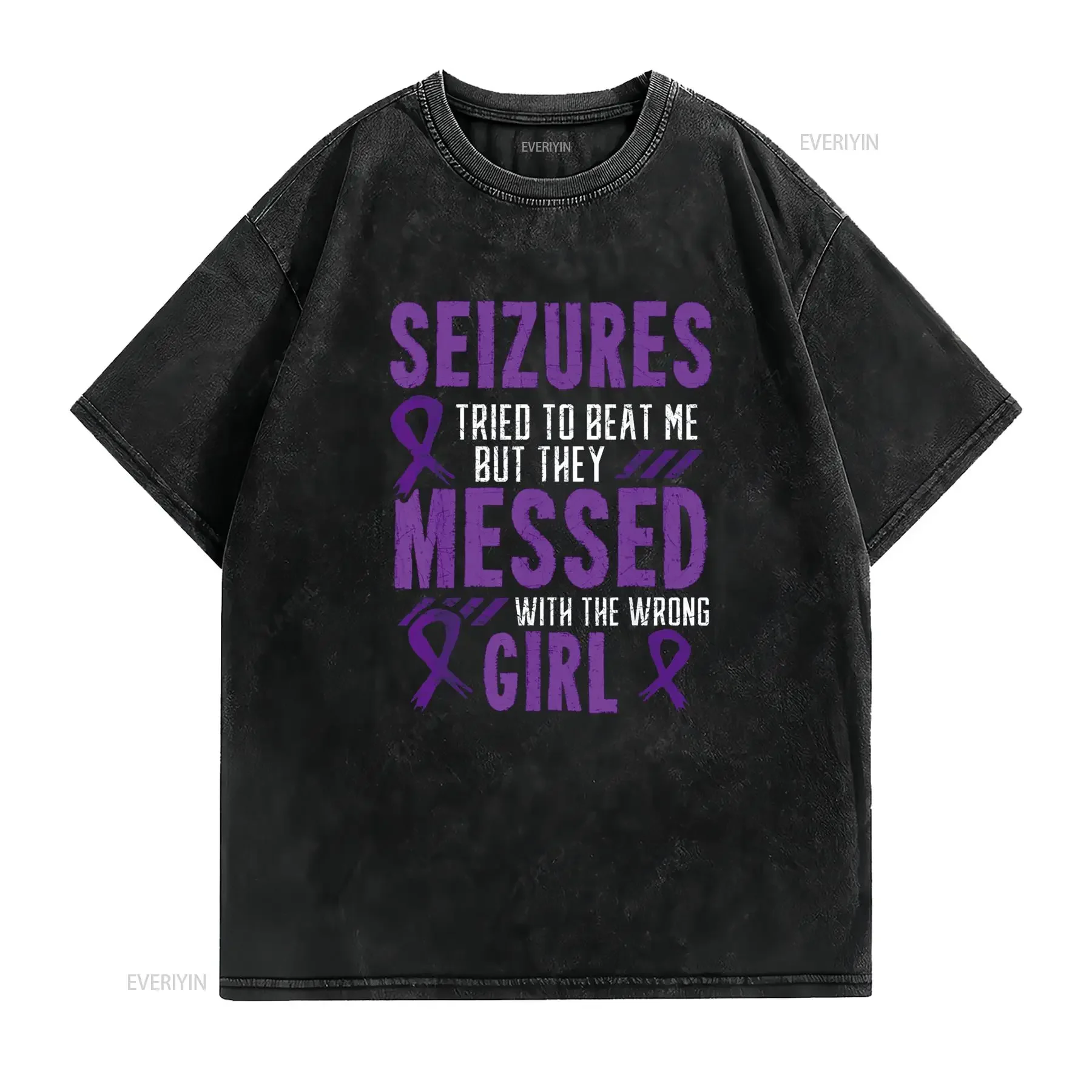 Epilepsy Seizure Neurological Disorder Purple Ribbon Stigma T Shirt vintage Washed graphic Comfortable Unisex fashion