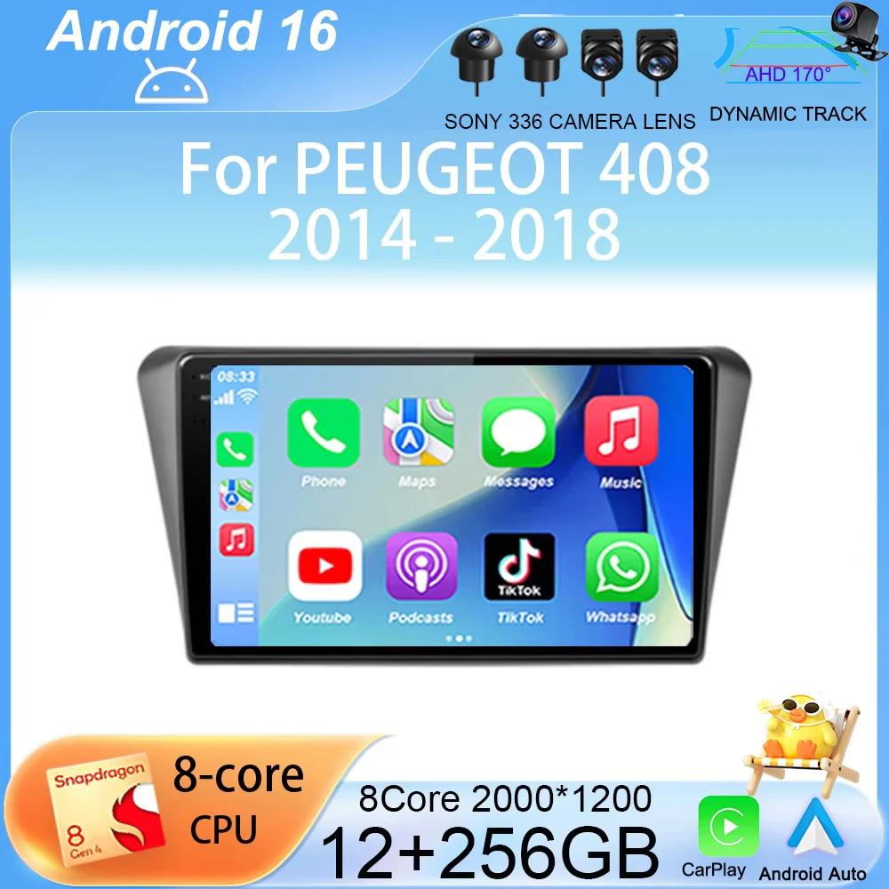 

Автомагнитола Android 16 Carplay для PEUGEOT 408 2014-2018 с 5G Wi-Fi + 4G, мультимедийный видеоплеер, GPS-стереосистема, головное устройство (без DVD)