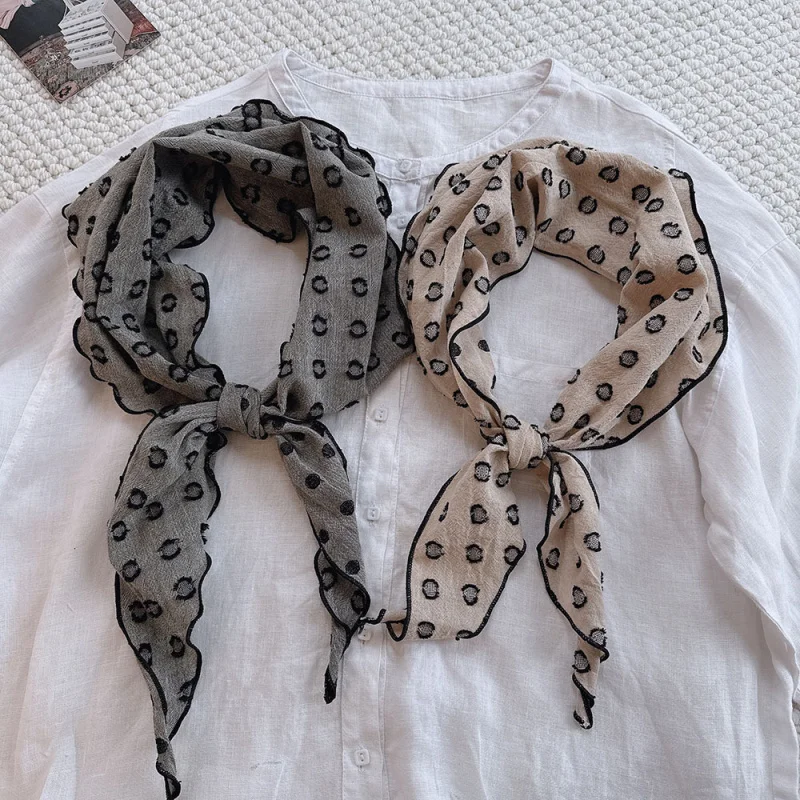 

Vintage Artistic Linen Scarf Women, Color Block Polka, Spring and Autumn Daily Neck Protector, Teacher's Office