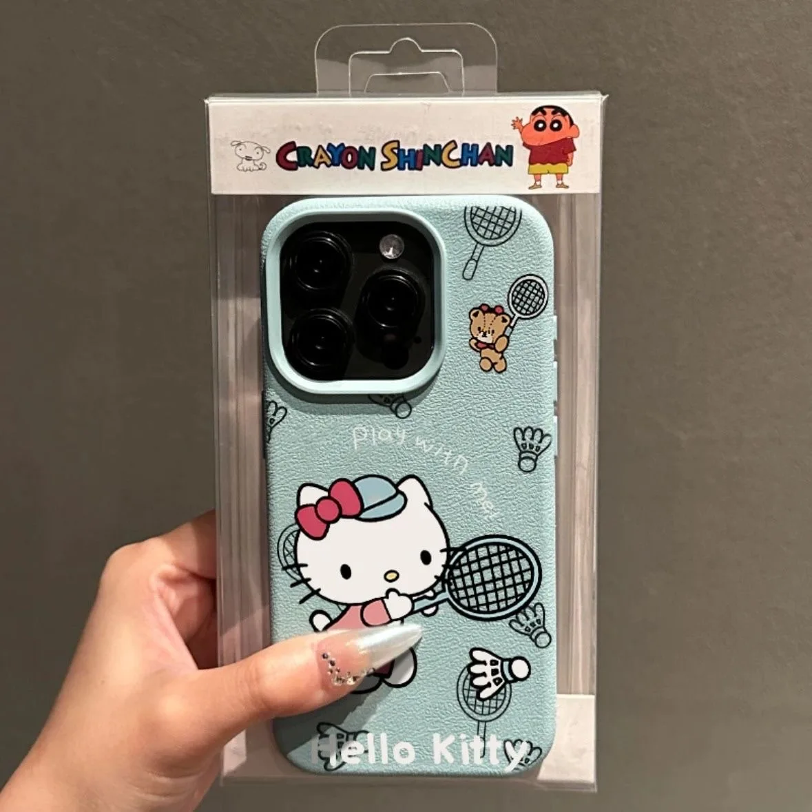 

Funny Badminton Hello Kittys Fashion TPU Imitation Leather Phone Case for IPhone 16 Plus 15 14 13 12 11 Pro Max Shock-absorbing