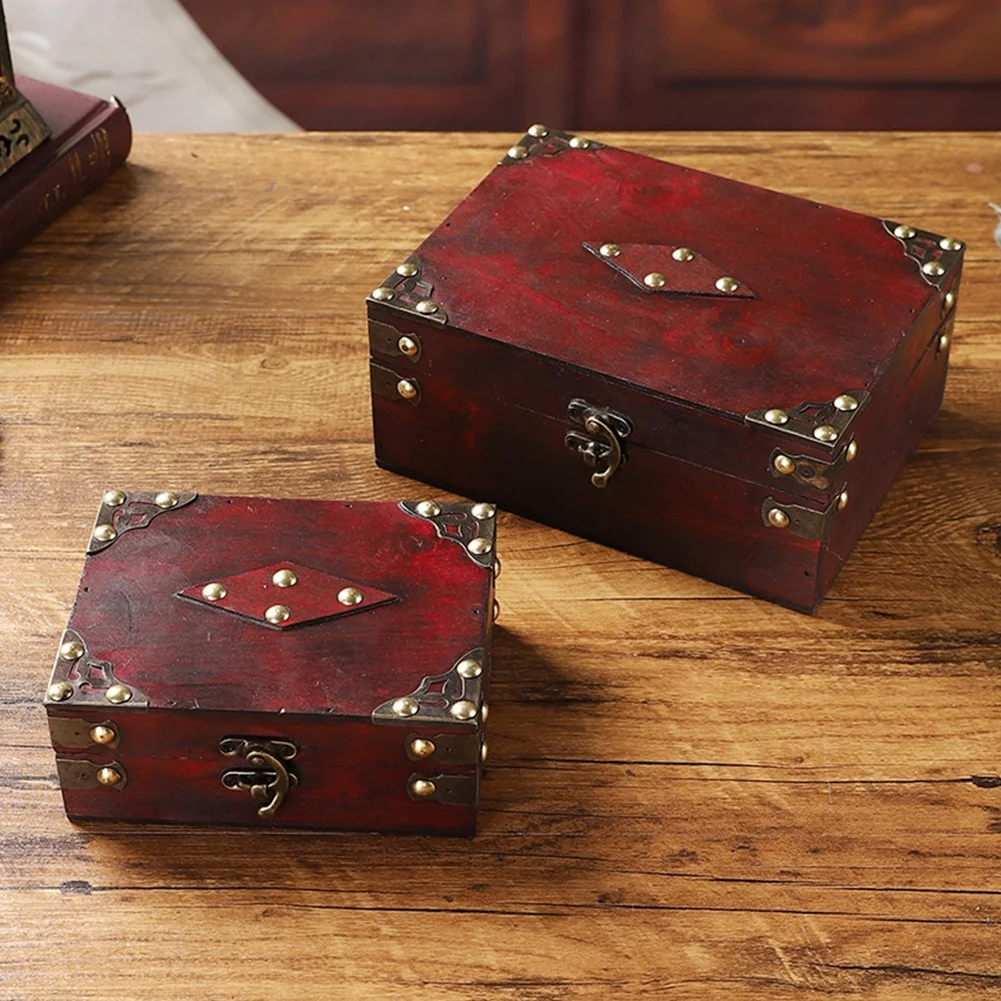 

Vintage Chinese Style Handcrafted Wooden Storage Box With Lock Antique Red Decorative Home For Storing Jewelry Hair Accessories