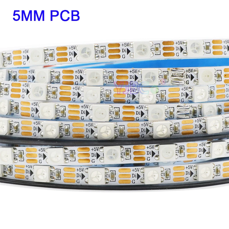 Dc 5v 5m lado estreito 5mm pcb 5050 rgb pixel flexível luz de tira led endereçável ws2812b ws2812 60leds/m luzes fita np ip30