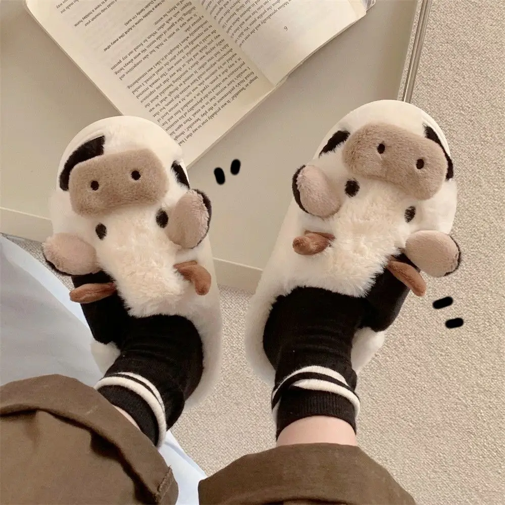 Animal Cow Plush Children Slipper Cartoon Kids Shoes Babi Flat Slides Child Cute Little Dairy Cow Indoor Soft Slippers family