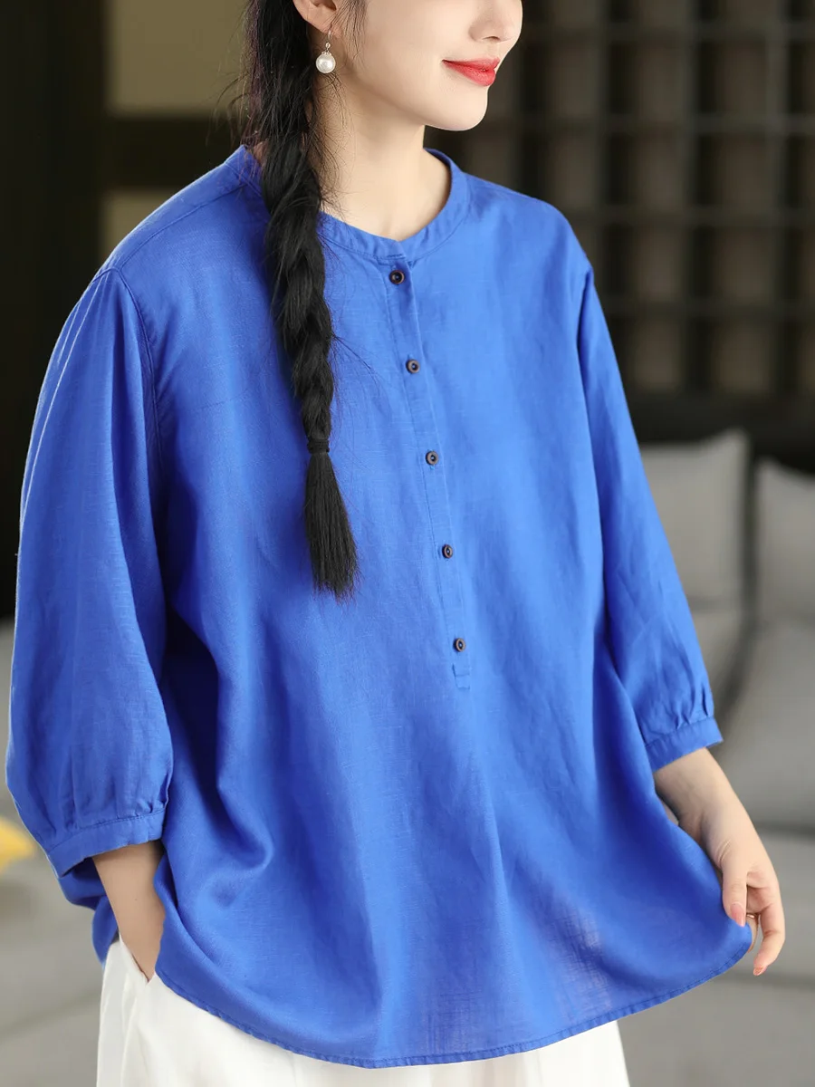 

Шелковая рубашка свободного кроя в стиле ретро, ​​летняя рубашка-пуловер с рукавами 7/8, элегантный повседневный женский топ