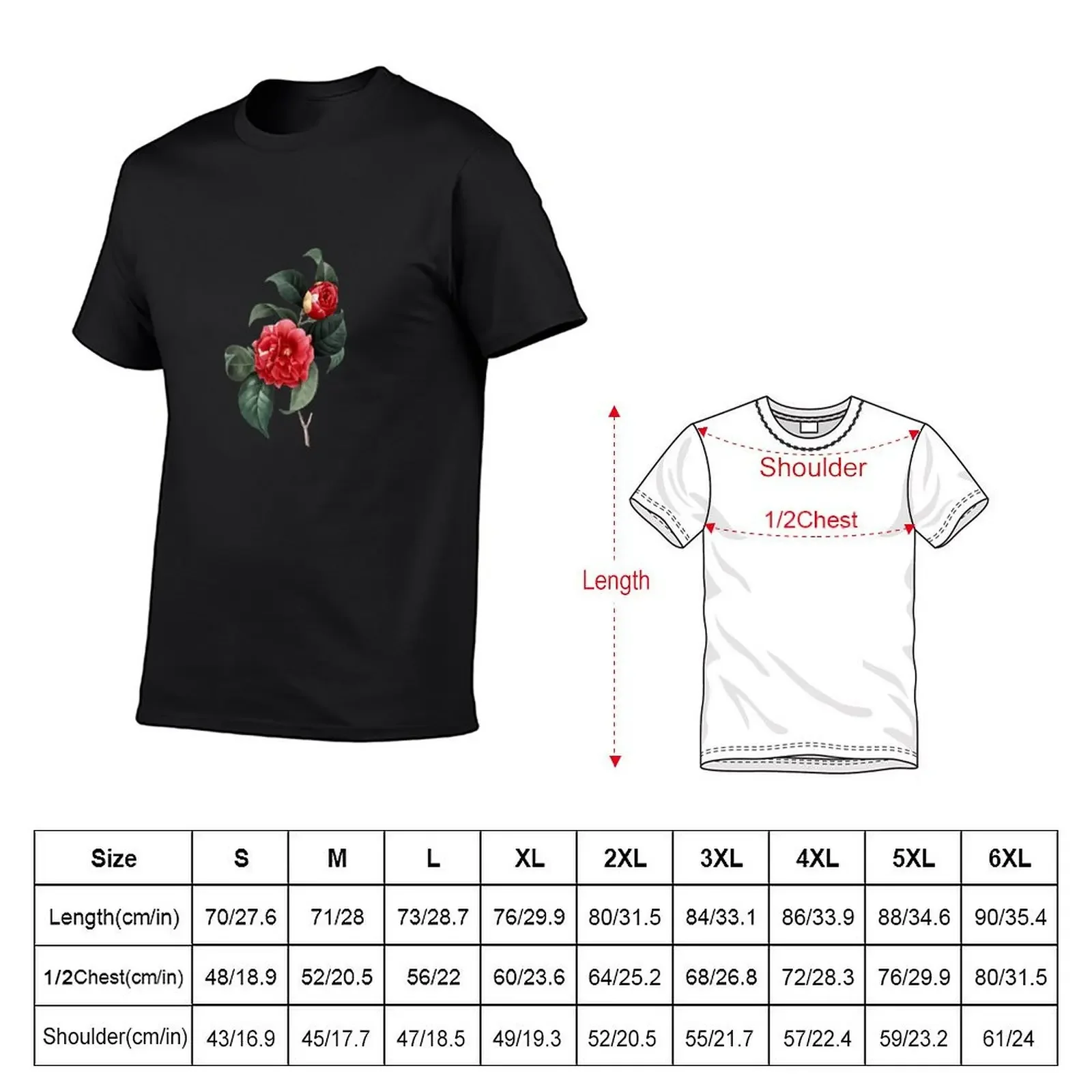 Red Camelia Japonica Japanese camellia P.J. Redouté Vintage Botanical Illustration T-Shirt shirts graphic mens designer t shirt