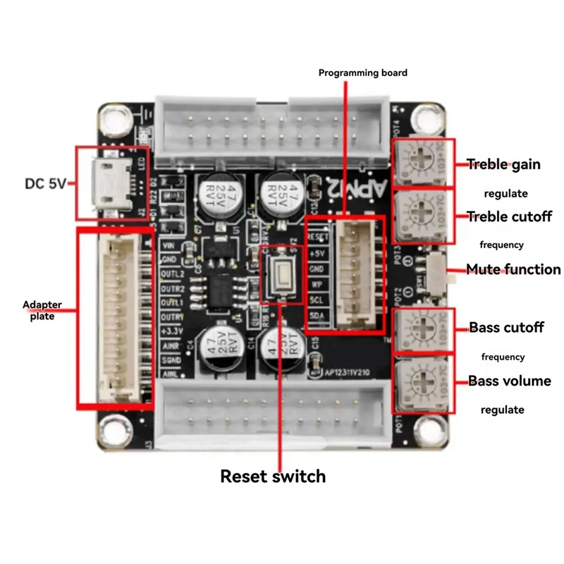 

N75R-ADAU1701 DSP Audio Preamplifier Processor Board 2.1 Channel Volume Control 2-Way Frequency Adjustment DSP Board