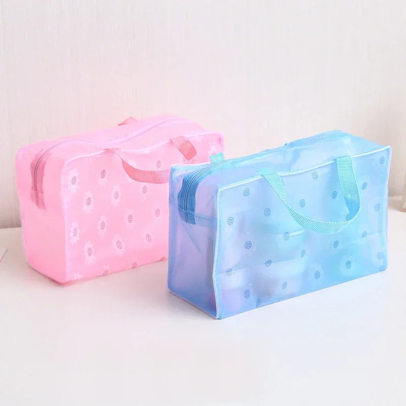 Bolsa de cosméticos transparente de PVC Floral para mujer y niña, bolsa de maquillaje transparente, estuche de belleza impermeable con cremallera,