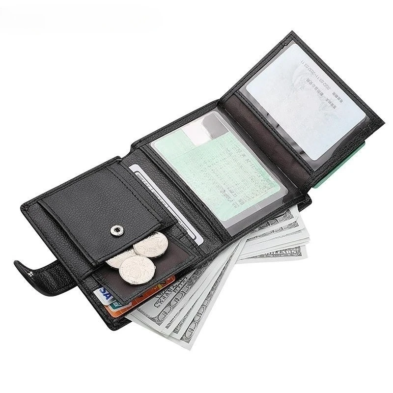 High Quality Men's Passport Leather Wallet Multiple Card Slots and Two Clear ID Window Vintage Business Card Bag