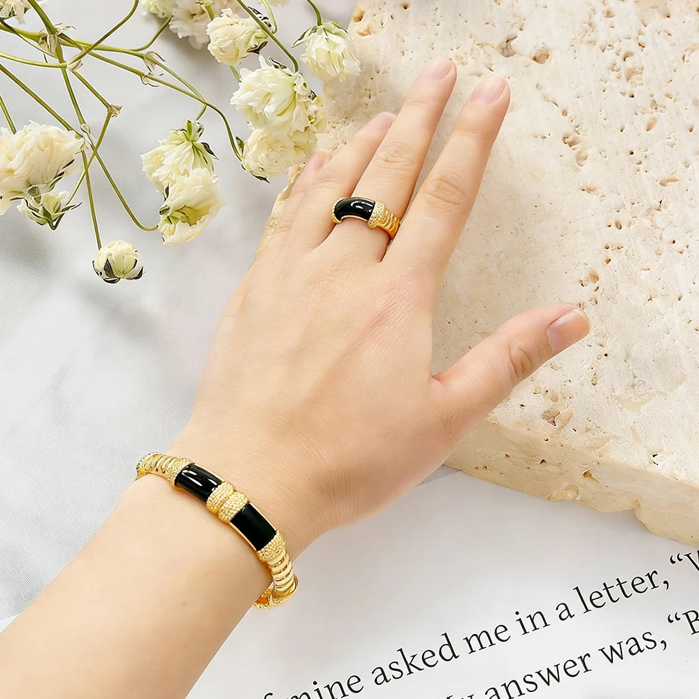 

Bracelets Jewelry Rings Gold Color Jewelry Exquisite Oil Dripping Bangles with Ring Set Ladies' Colored Sets Party Wedding Daily