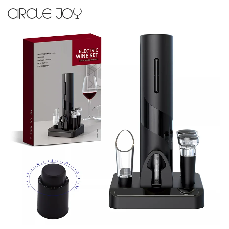 Circle joy Electric Wine Opener Set Operated Wine Bottle Corkscrew Opener with Foil Cutter, Wine Aerator Pourer, Vacuum Stoppers