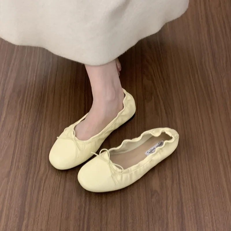 Modische Damen-Ballerinas mit Rundem Zehenbereich, Slip-On Schuhe mit Schleifenverzierung für Frühling und Herbst – Detail 12