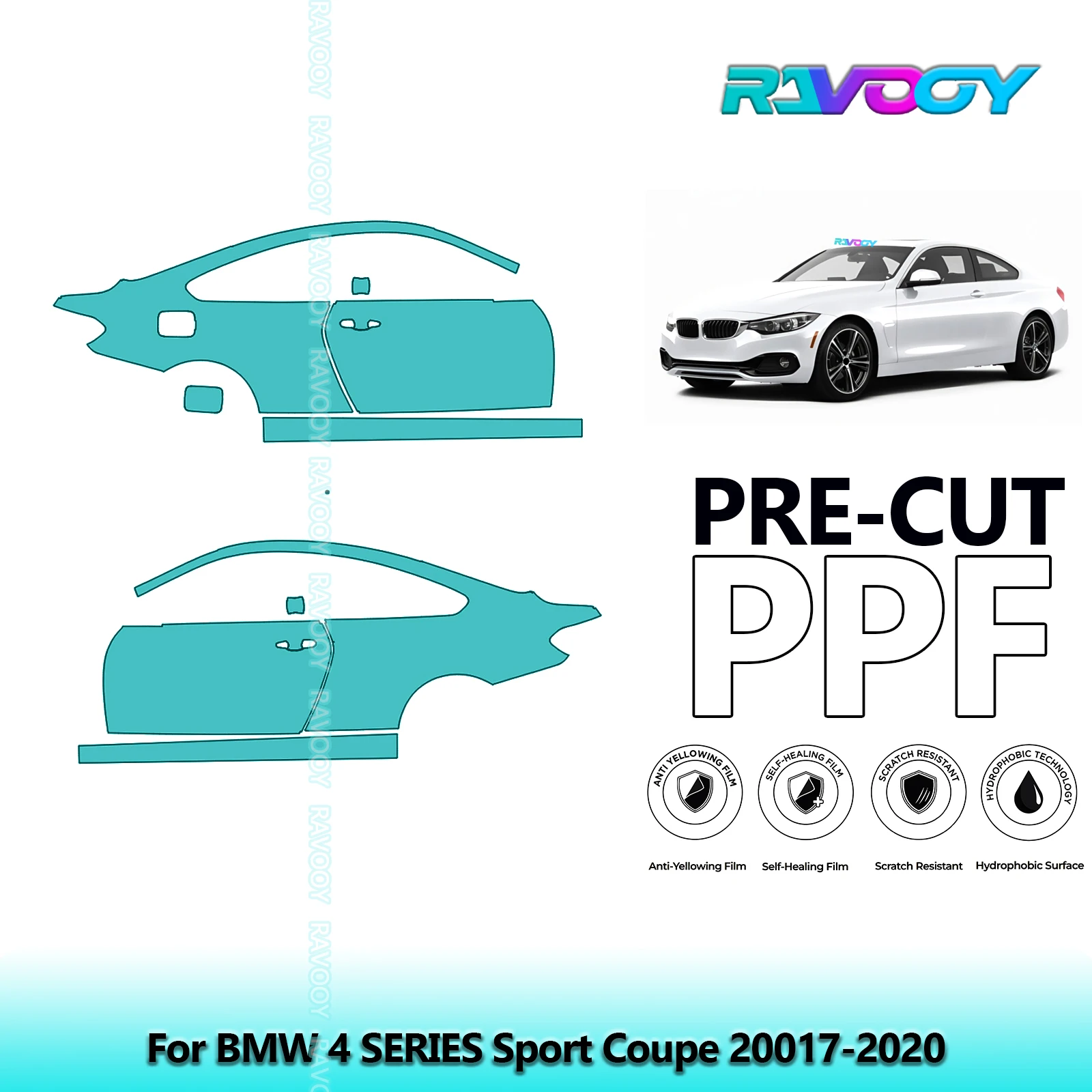 

For BMW 4 SERIES Sport Coupe 20017-2020 8.5mil Clear Matte Pre-Cut PPF Door & A/B Pillar Kit TPU Paint Protection Film Set