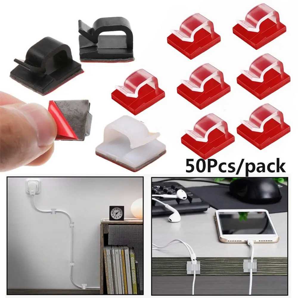 50pcs Plastic Firm Buckle Line Fastener Self-adhesive Cable Clip Fixer Holder Cable Clamp Wire Management