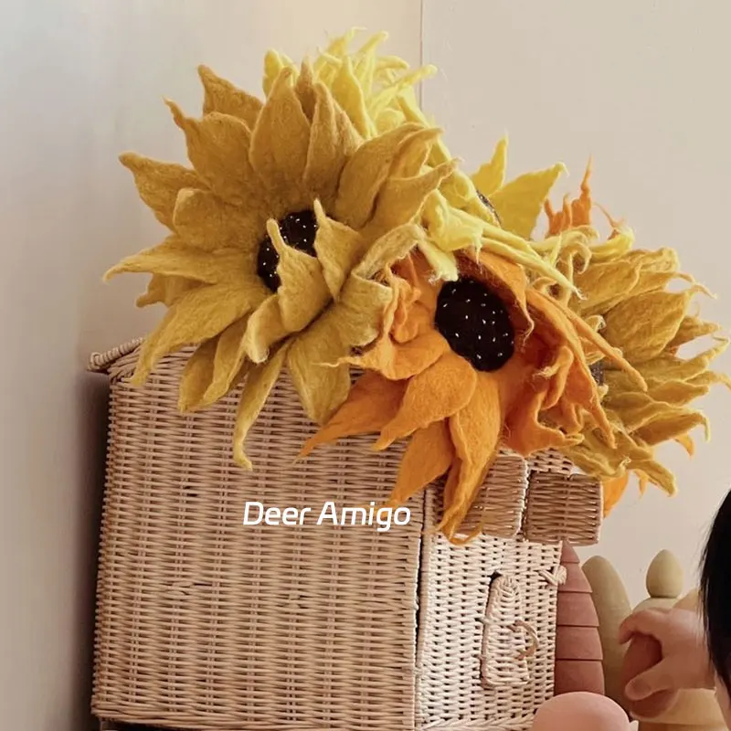 Lily Sunflower Wool Felt Flowers Handcraft Toys Home Decoration Handmade Felt Bouquet Flower Finished Product Girls Toys Gift