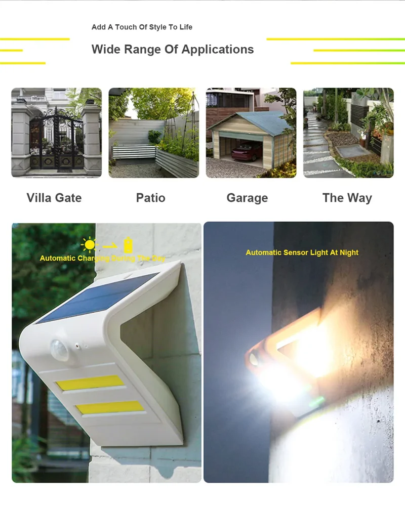 COB LED ソーラーウォールライト小型モーションセンサー - Decor Lighting Hours のレビューと価格